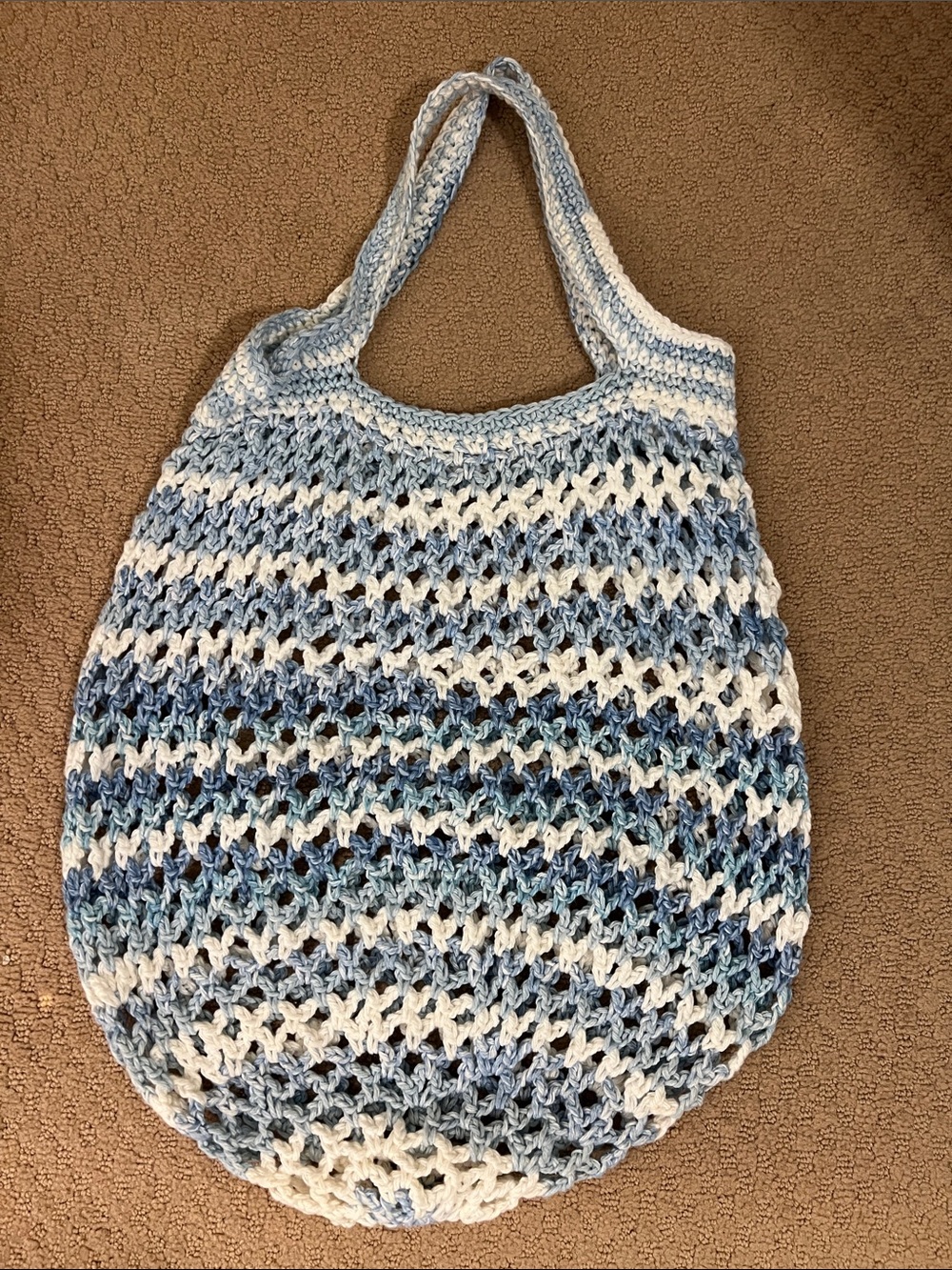 Handmade Blue & White Crochet Market Tote Bag